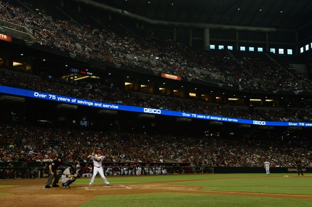 PHOENIX, AZ - July 4: GEICO main LED. (Photo by Jennifer Stewart/Arizona Diamondbacks)